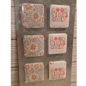 Set of 6-  Daisy & “Good Vibes Only” Refrigerator Magnets- handmade, retro